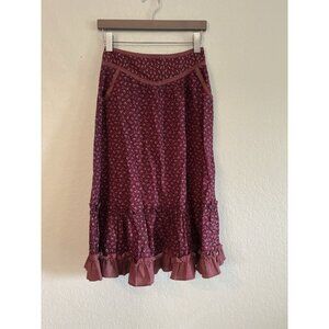 Vtg Jessica’s Gunnies Gunne Sax Calico Prairie Skirt 70s Maroon Red Floral Sz XS